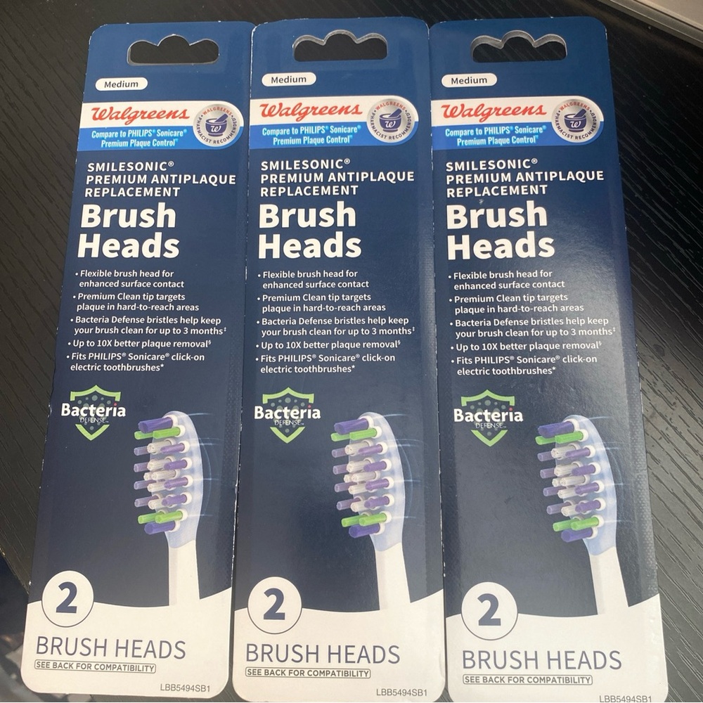3 Walgreens Smilesonic Premium Anti Plaque Replacement Toothbrush Heads (2 pk)
